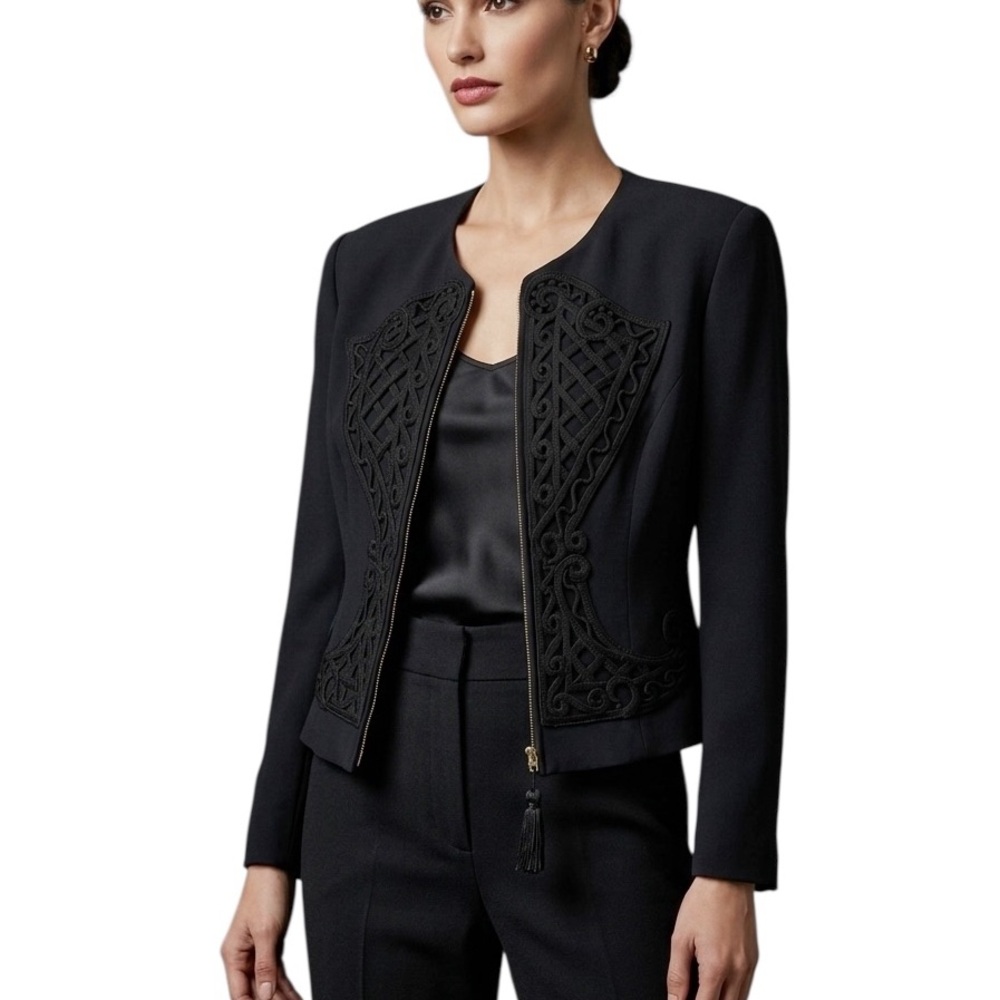 Vintage Giuseppe Collection Black Embroidered Blazer Jacket Size 4 Ornate Boho